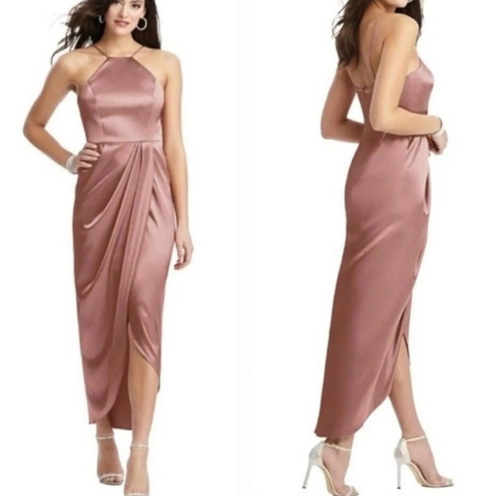 Norstrom After Six 6829 Midi Halter Dress Draped Prom Size 14 Dessert Rose